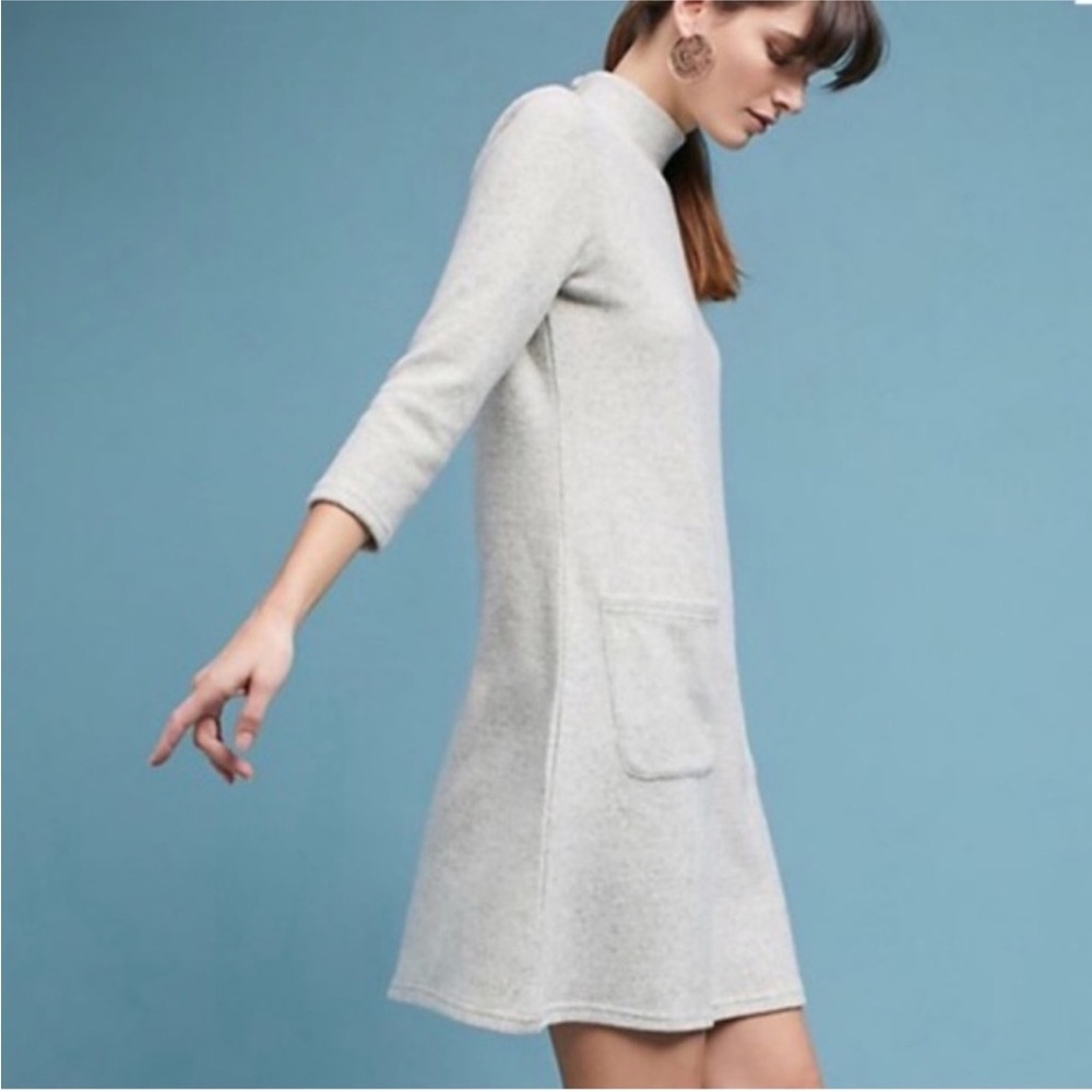 Anthropologie Moth Alba Women’s Grey Soft Sweater Knit Mock Neck Tunic Dress S